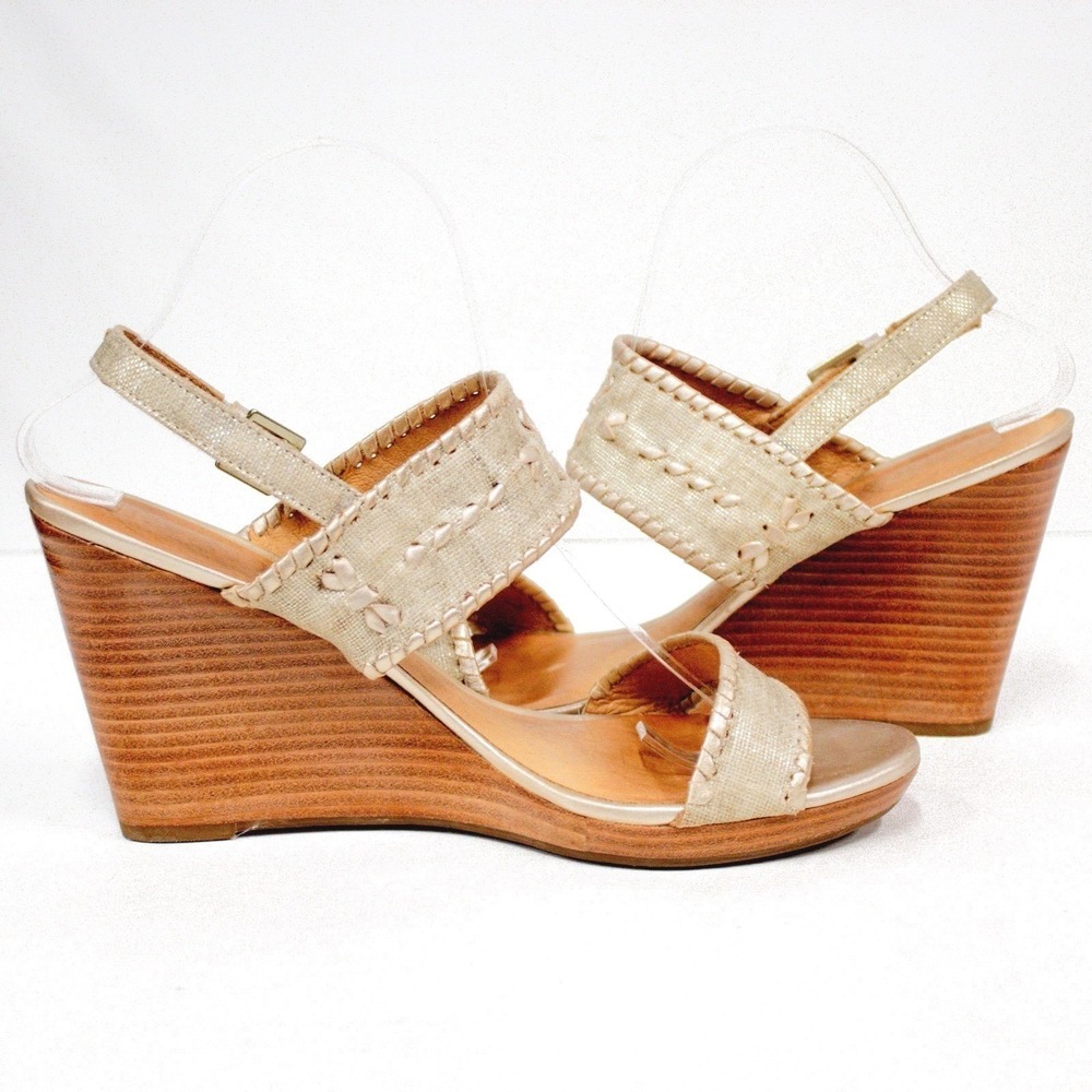 Jack Rogers Vanessa Leather Sandals Signature Gold & Beige, Sz 10 - Picture 4 of 10